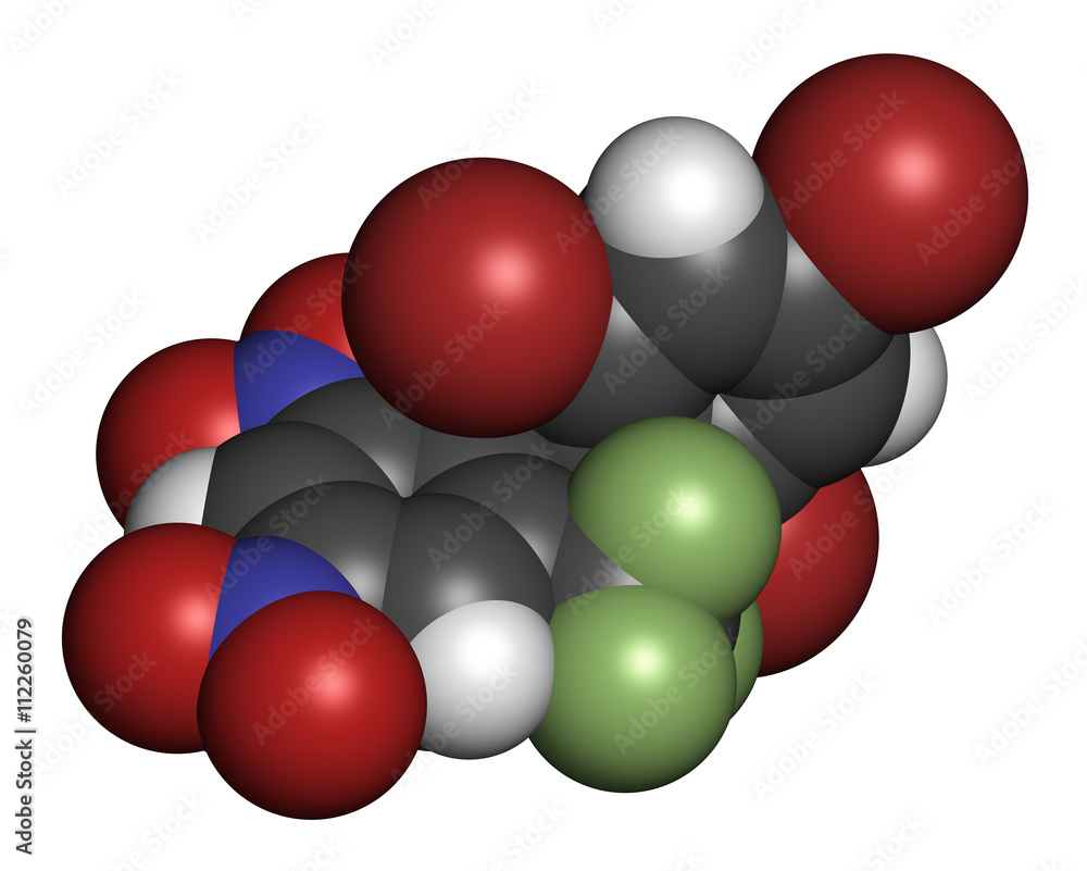 Bromethalin rodenticide molecule (rat poison). 3D rendering. Bromethalin rodenticide molecule (rat poison). 3D rendering.