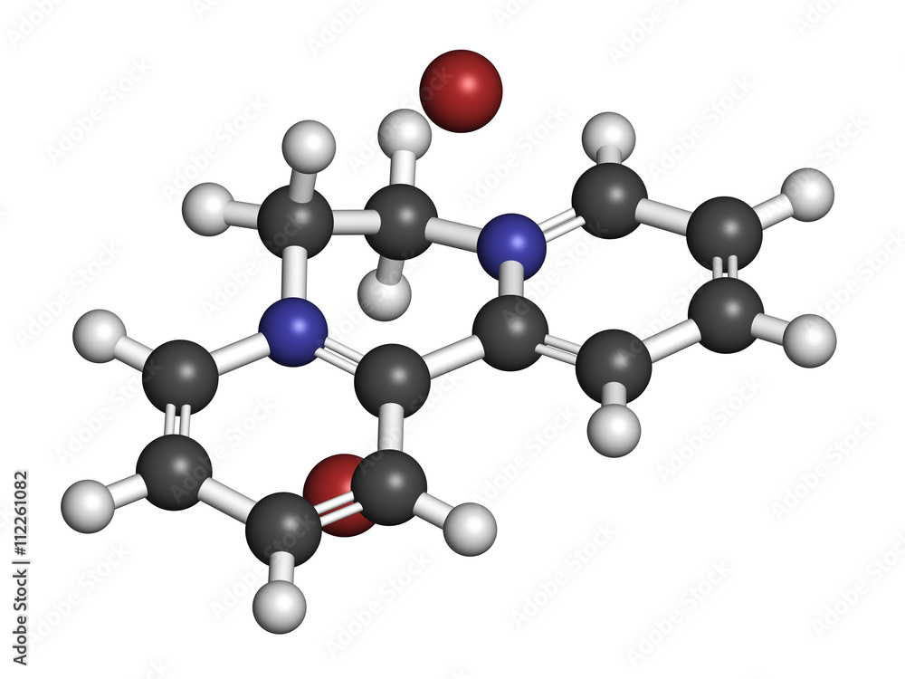 Diquat dibromide contact herbicide molecule 3D rendering. Diquat dibromide contact herbicide molecule 3D rendering.