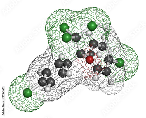 Dicofol organochlorine pesticide molecule. 3D rendering.  photo