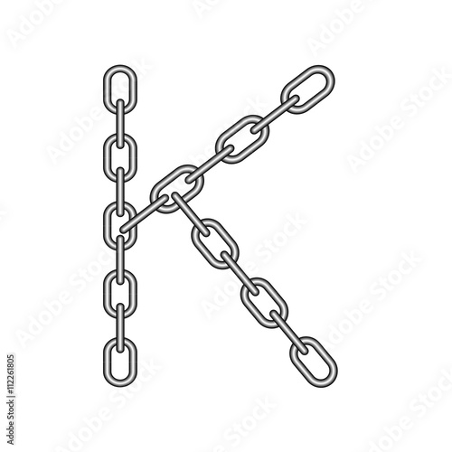 The letter K, in the alphabet chain set black and white color isolated on white background