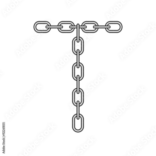 The letter T, in the alphabet chain set black and white color isolated on white background