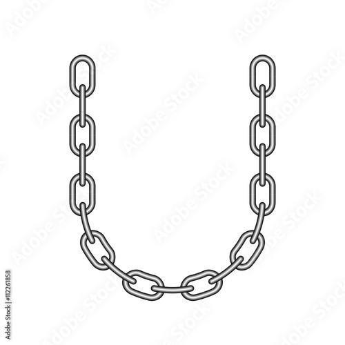 The letter U, in the alphabet chain set black and white color isolated on white background
