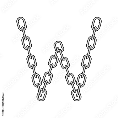 The letter W, in the alphabet chain set black and white color isolated on white background