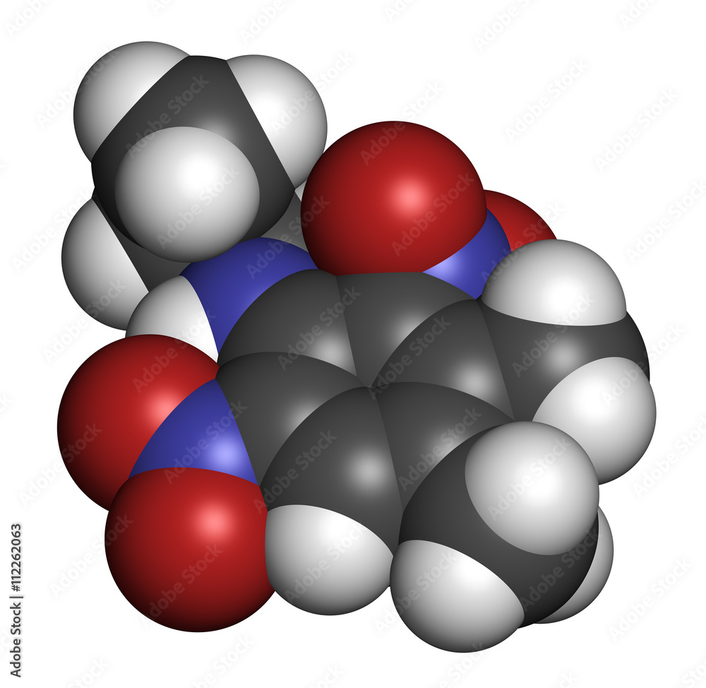 Pendimethalin herbicide molecule. 3D rendering. Pendimethalin herbicide molecule. 3D rendering.