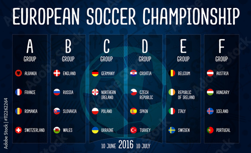 European soccer championship 2016 group stages vector design on blackboard.