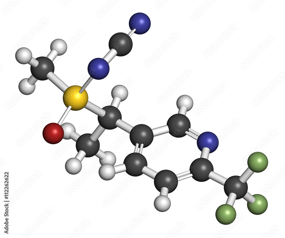 Sulfoxaflor insecticide molecule. 3D rendering. Sulfoxaflor insecticide molecule. 3D rendering.