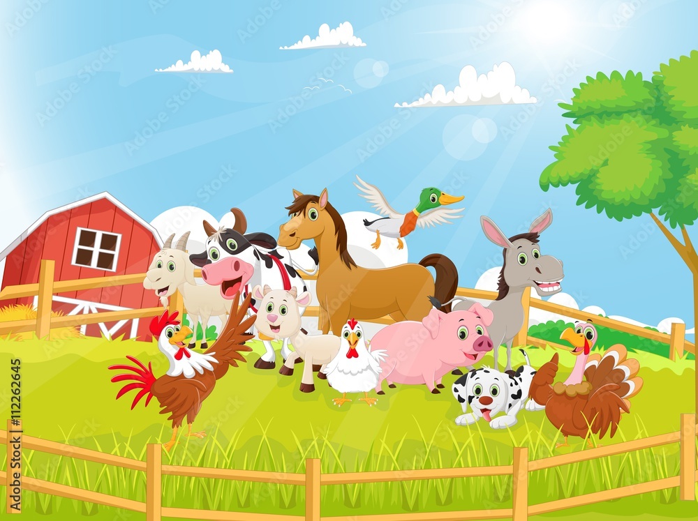 Illustration of Farm Animals cartoon Stock Vector | Adobe Stock