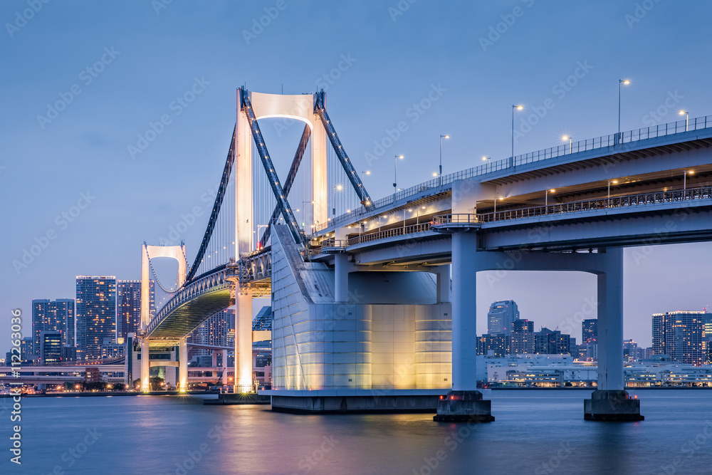 Tokyo bay view with Tokyo Rainbow bridge in evening Tokyo bay view with Tokyo Rainbow bridge in evening