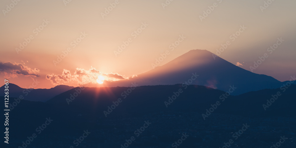 Beautiful sunset time with Mountain Fuji in autumn season