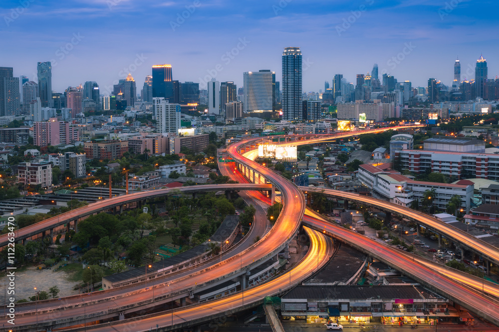 Bangkok city at dusk, Thailand.