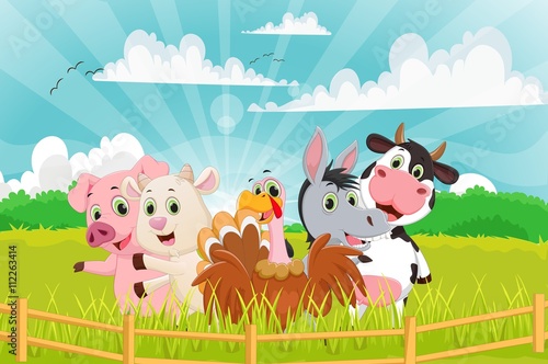 farm animal cartoon with background