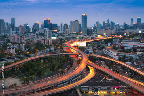 Bangkok city at dusk, Thailand.