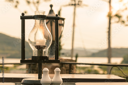 Outdoor lamp with copy space and vintage tone.