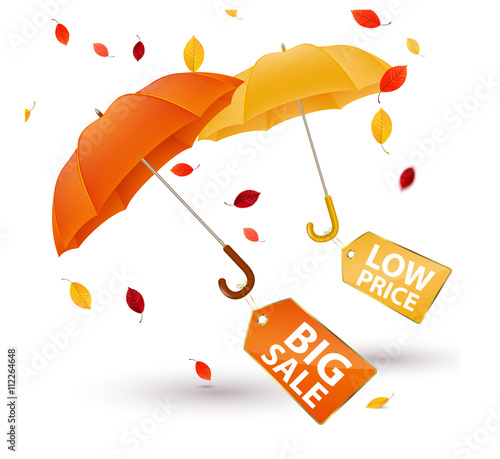 Autumn sale labels with umbrellas