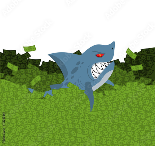Business shark. Marine predator swimming in money. Green Wave do