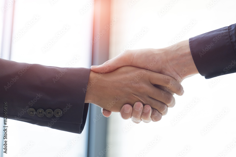 Businessmen handshake and business people ; success, dealing, greeting & business partner concepts - vintage tone,Retro filter effect..