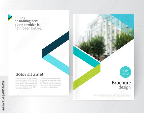 white Brochure, leaflet, flyer, cover template. Modern Geometric Abstract background blue & green triangles. minimal design concept / vector-stock EPS10