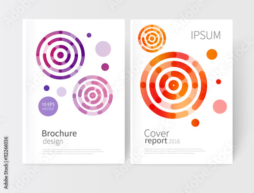 modern abstract geometric background. red,yellow & purple concentric circles. White Cover design template business brochure, booklet, leaflet, magazine. template advertisement. vector 10 EPS