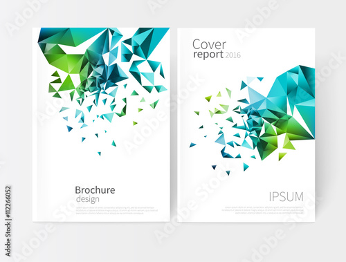 scatter triangles / vector white business brochure cover template.modern abstract geometric background green and blue triangles.