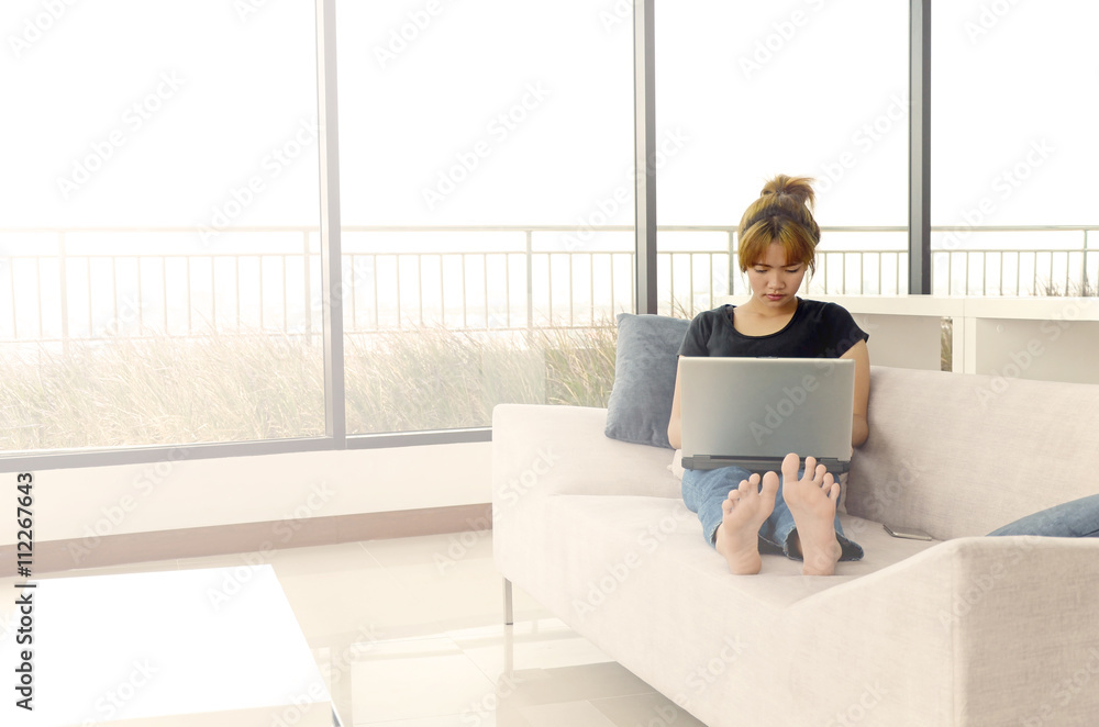 Girl in the living room with warm light. Girl in the living room with warm light.