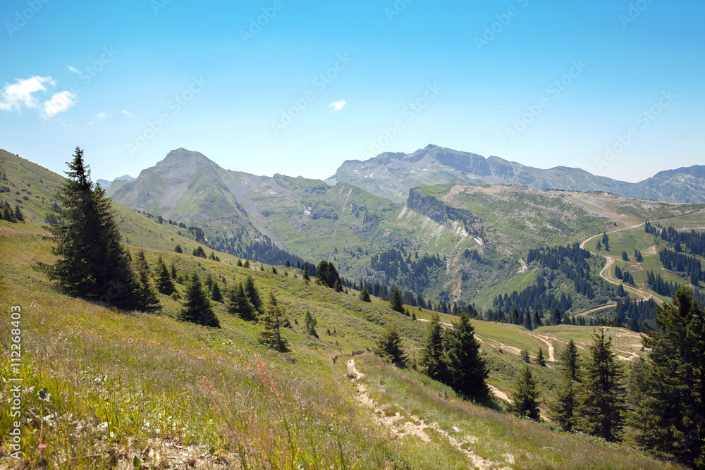 A view of european mountains in summertime in Haute Savoie, France