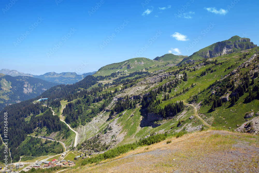 Top view of summer mountains in Haute Savoie, France
