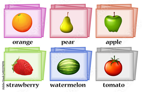 Word cards for fruits and vegetables