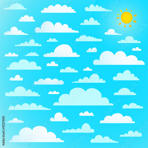 Clouds collection on blue sky with sun