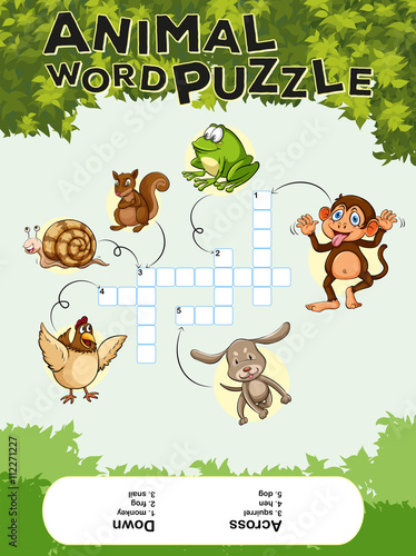 Game template for animal word puzzle