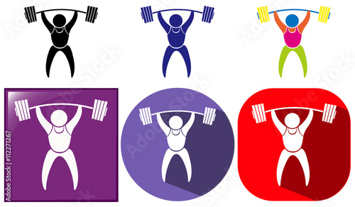 Three sport icon designs for weightlifting.