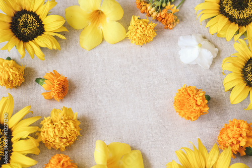 Yellow flowers summer copy space background