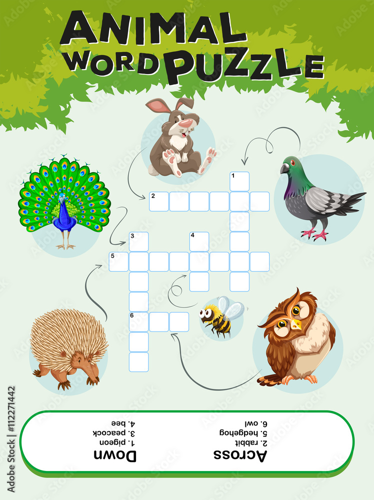 Fototapeta premium Game template for animal word puzzle