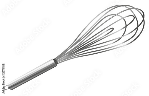 Metal whisk on white background