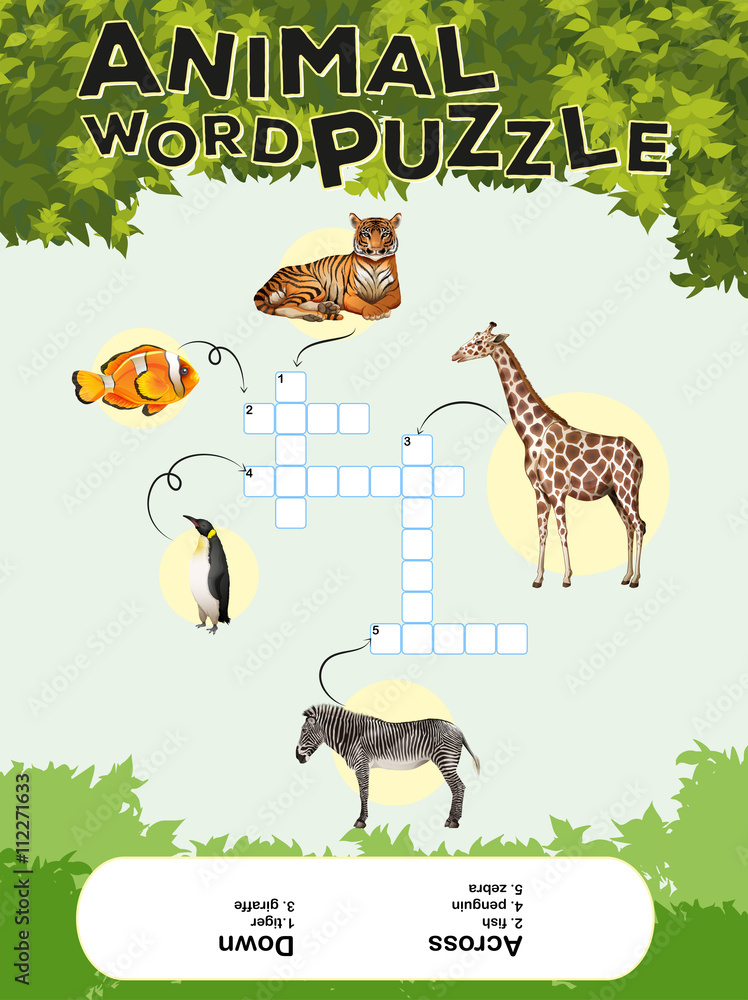 Game template for animal word puzzle with keys Game template for animal word puzzle with keys