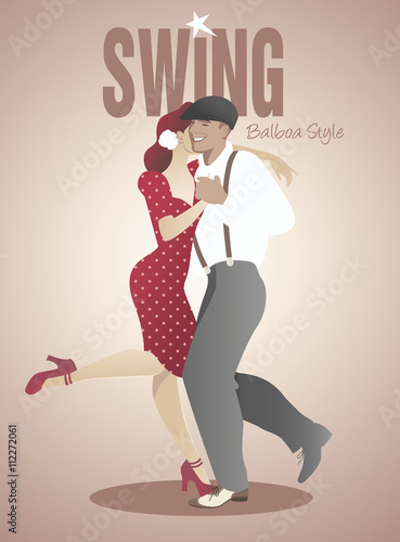 Handsome man and pinup girl dancing swing "Balboa" style