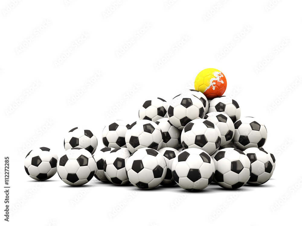 Pile of soccer balls with flag of bhutan Pile of soccer balls with flag of bhutan