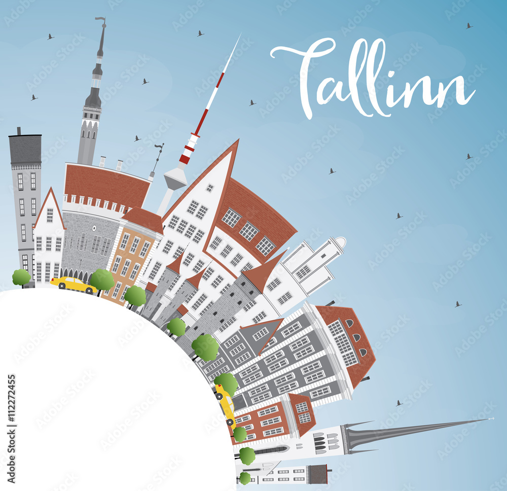 Tallinn Skyline with Gray Buildings, Blue Sky and Copy Space.