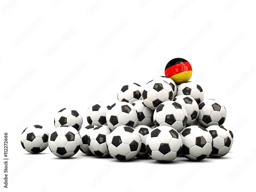 Pile of soccer balls with flag of germany