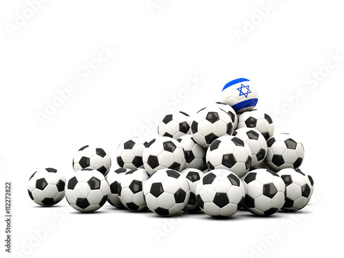 Pile of soccer balls with flag of israel