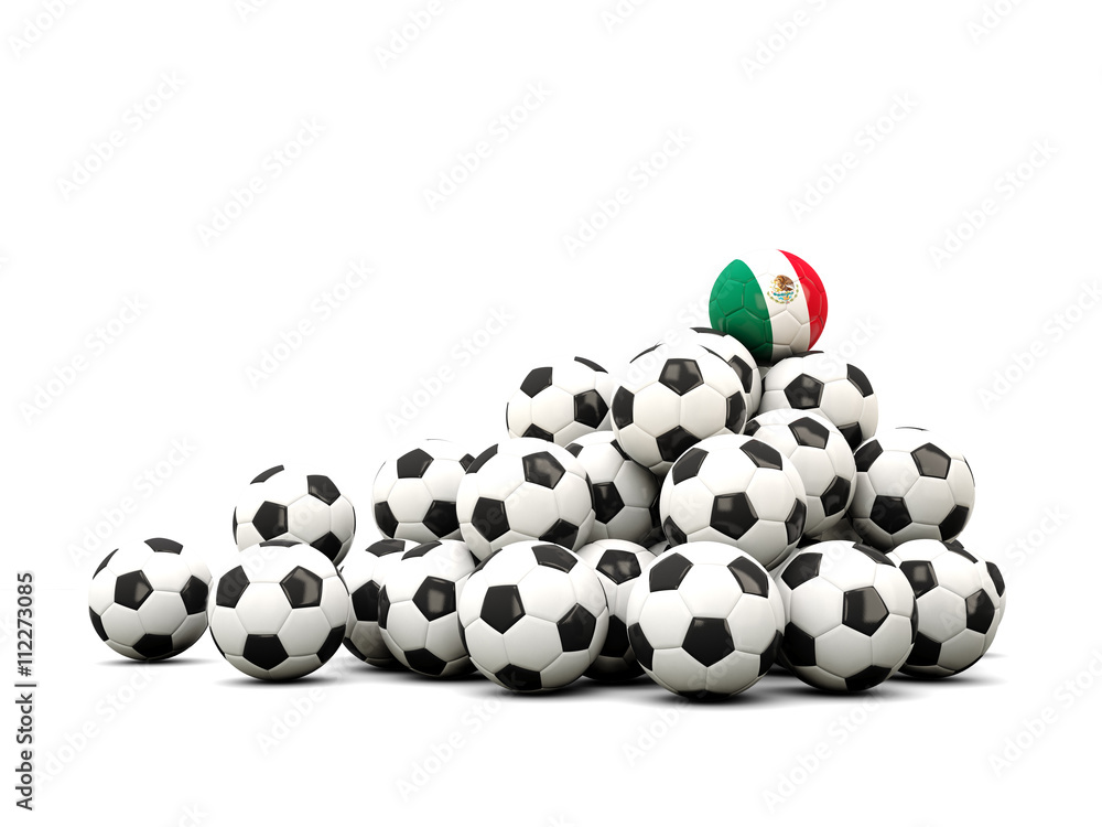 Pile of soccer balls with flag of mexico Pile of soccer balls with flag of mexico