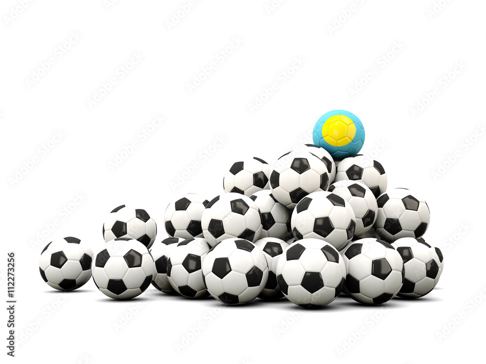 Pile of soccer balls with flag of palau Pile of soccer balls with flag of palau