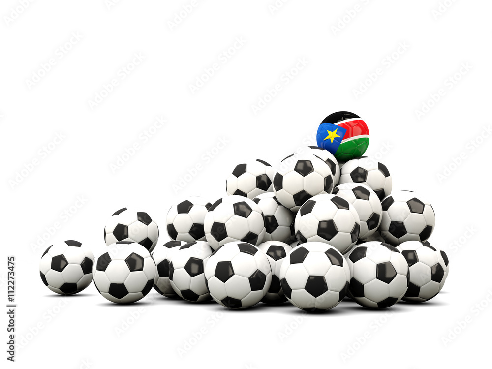 Pile of soccer balls with flag of south sudan Pile of soccer balls with flag of south sudan