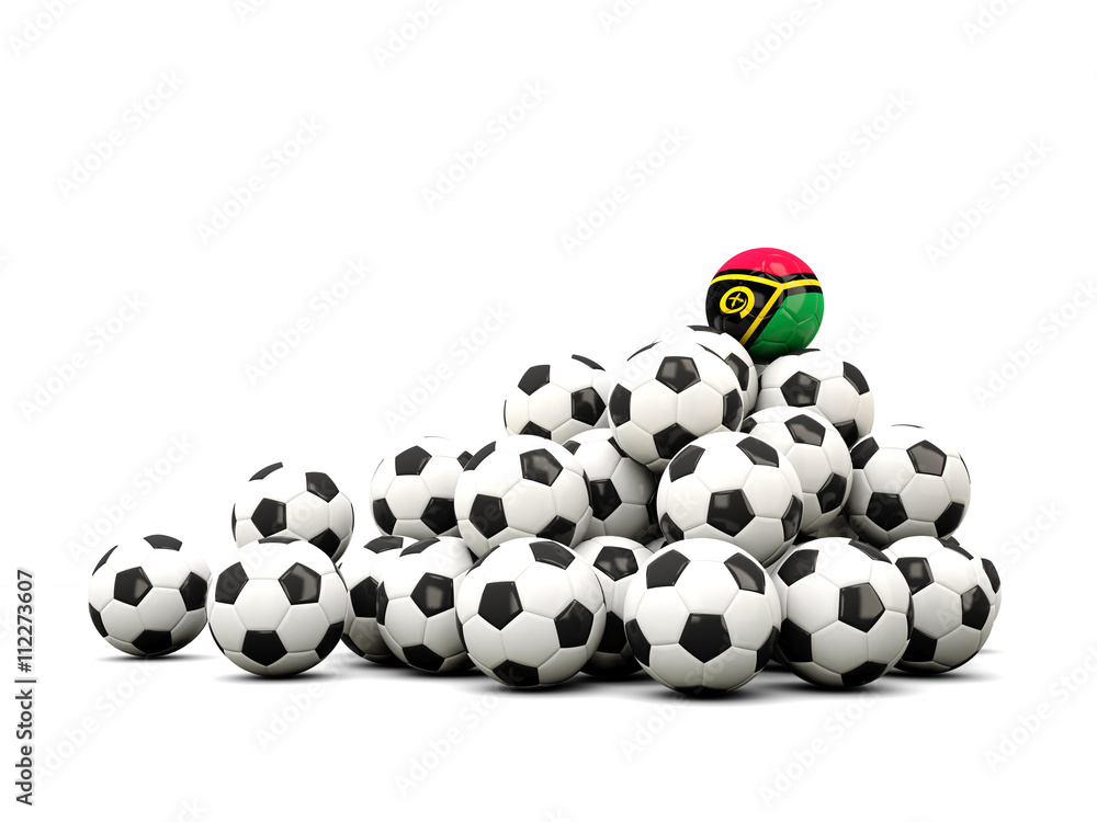 Pile of soccer balls with flag of vanuatu Pile of soccer balls with flag of vanuatu