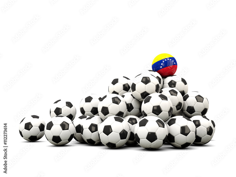 Pile of soccer balls with flag of venezuela Pile of soccer balls with flag of venezuela