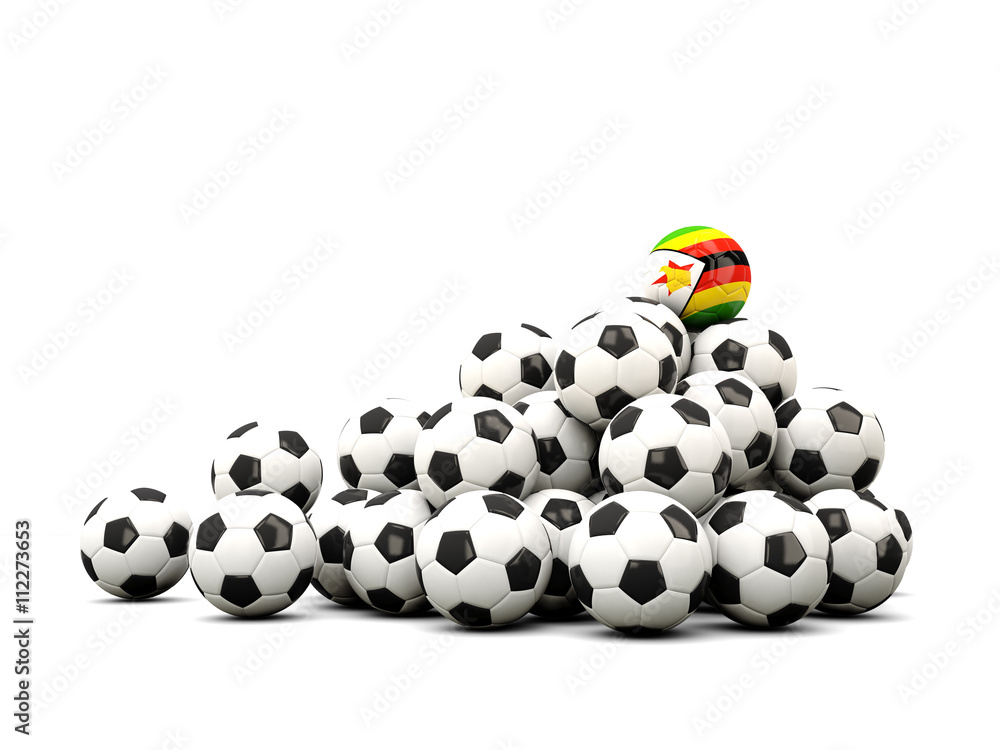Pile of soccer balls with flag of zimbabwe Pile of soccer balls with flag of zimbabwe