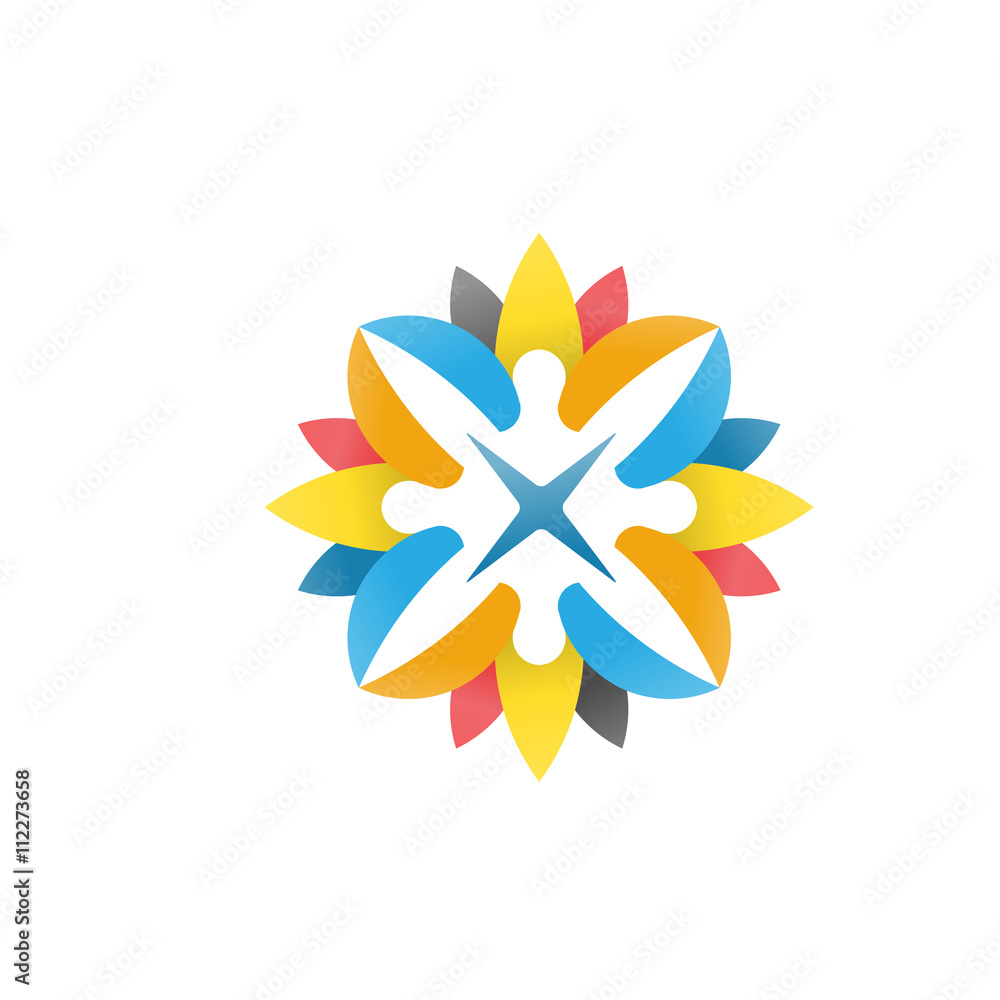 abstract people, happy, flower logo vector
