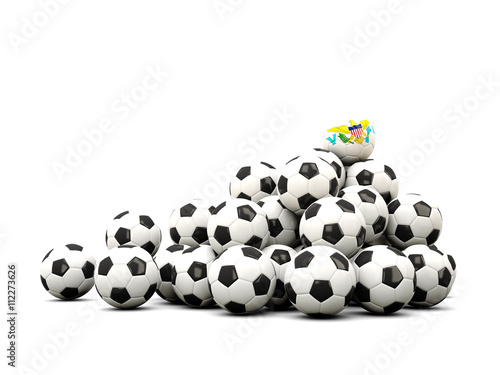 Pile of soccer balls with flag of virgin islands us