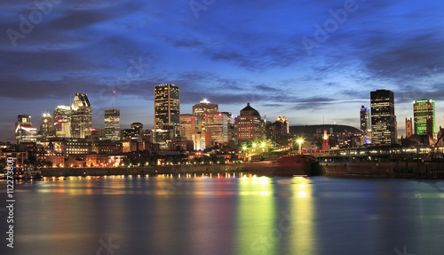 Montreal skyline and St Lawrence River at dusk