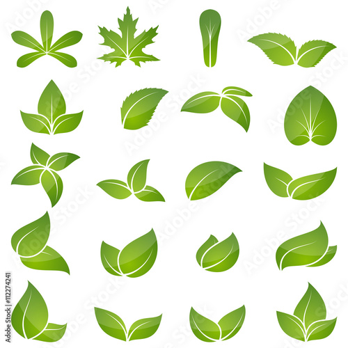 Green leaf icon set.