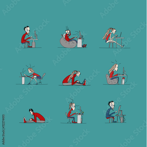 Programmers at work, office life, sketch for your design